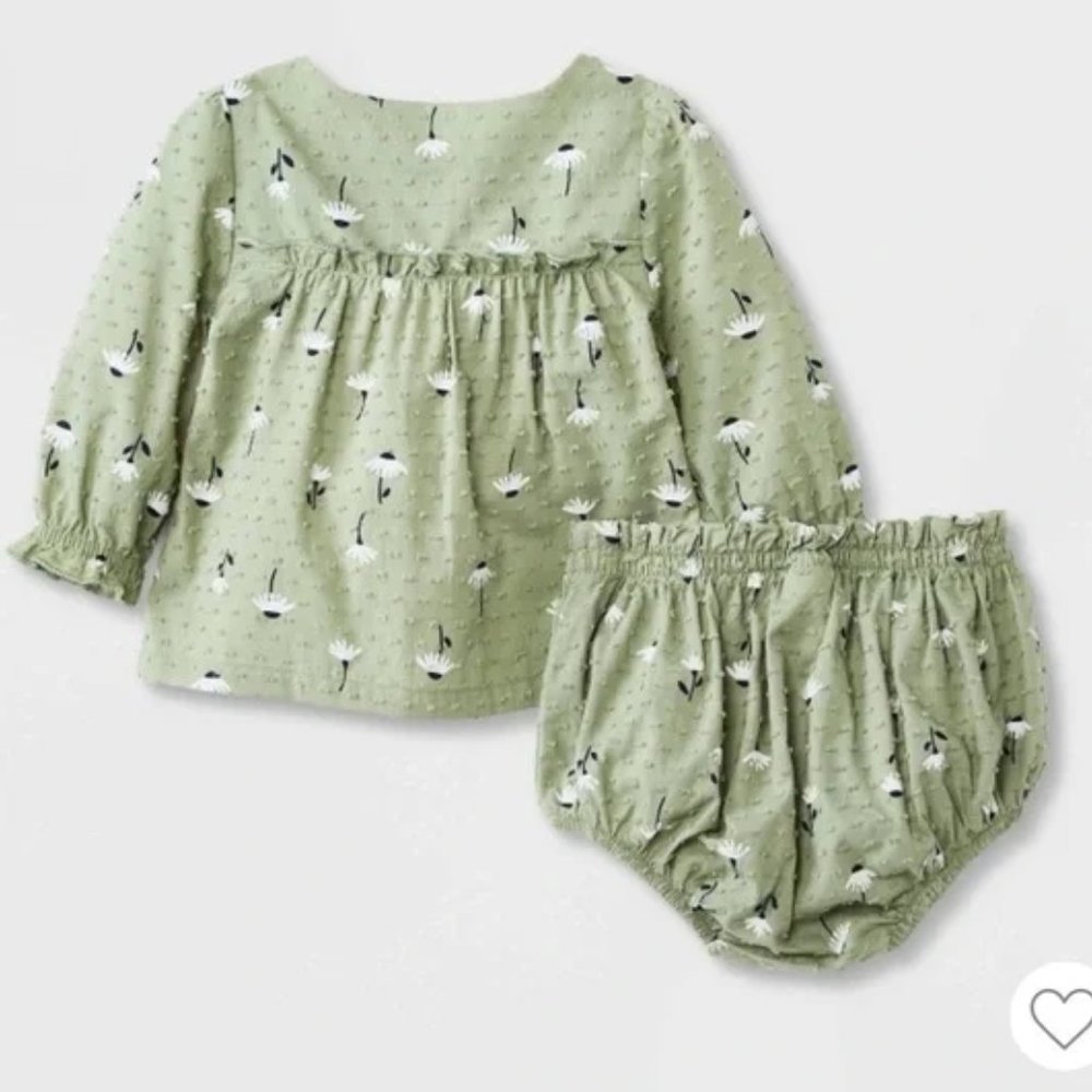 Cat & Jack Baby Girls’ Clip Dobby Top & Bottom Set - Sage Green Size NB - Picture 3 of 5